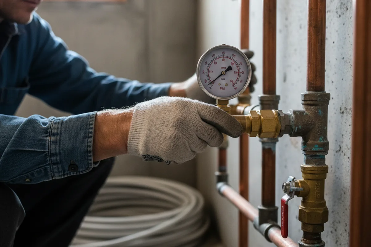 Pressure testing a repaired line during Water Line Repair in Hudgins